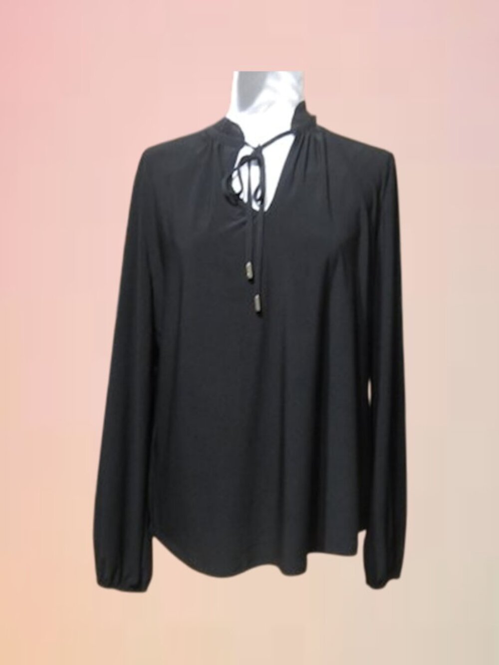 Ann Klein size L women top black long sleeves euc